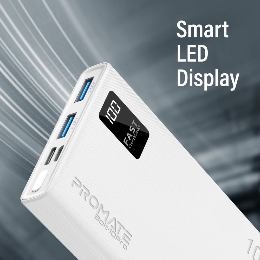 promate 10000mah power bank with smart led display & super slim tech supply shed