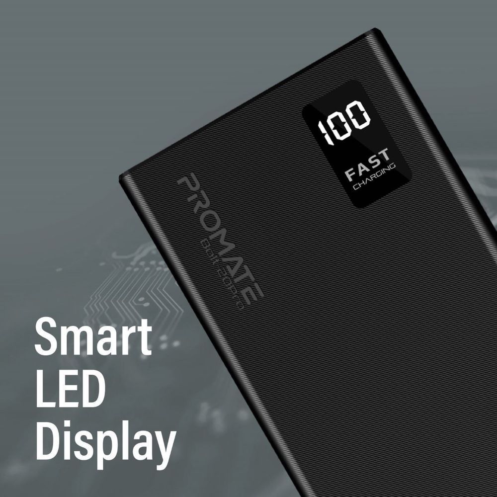 promate 20000mah power bank with smart led display & super slim tech supply shed