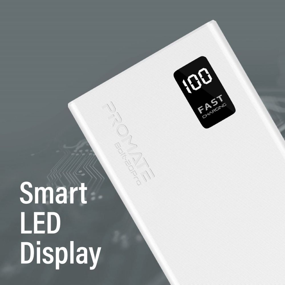 promate 20000mah power bank with smart led display & super slim tech supply shed