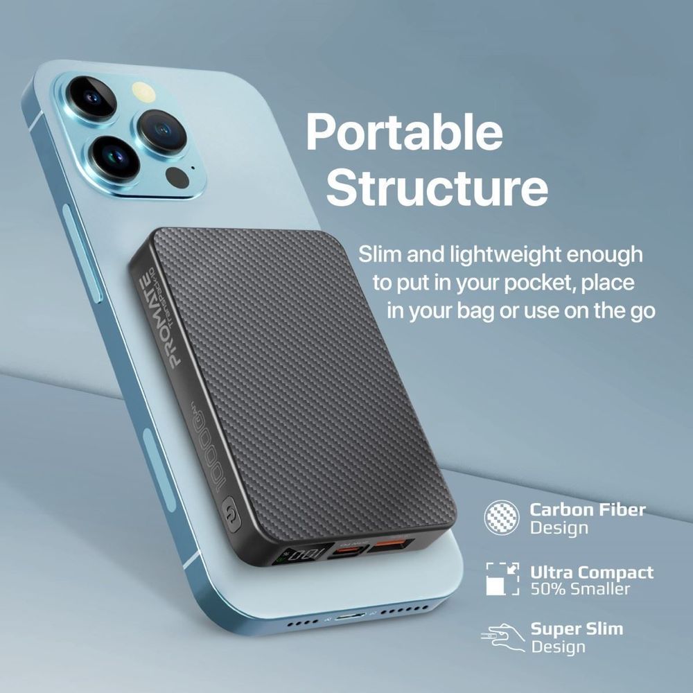 PROMATE 10000mAh Power Bank with Transparent Magsafe 15W Wireless Charging