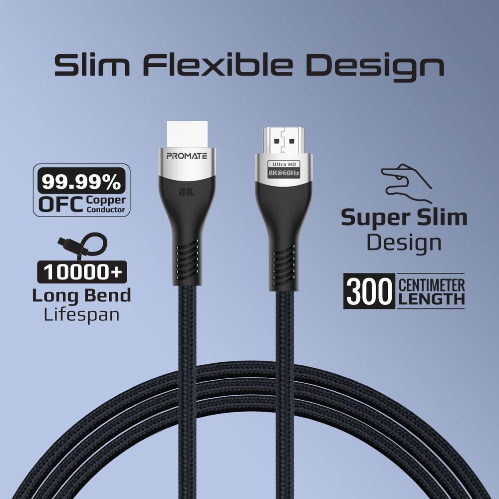 PROMATE 3M HDMI 2.1 Ultra HD Super Slim Audio Video Cable.