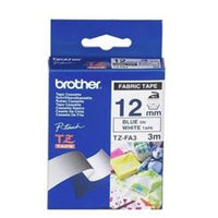 brother tze-fa3 12mm x 3m blue on white fabric tape tech supply shed
