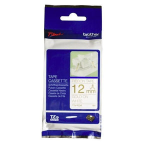 brother tze-r234 12mm x 4m gold on white ribbon tape tech supply shed