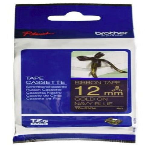 brother tze-rn34 12mm x 4m gold on navy ribbon tape tech supply shed