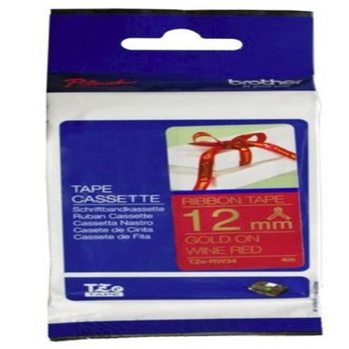 brother tze-rw34 12mm x 4m gold on wine red ribbon tape tech supply shed