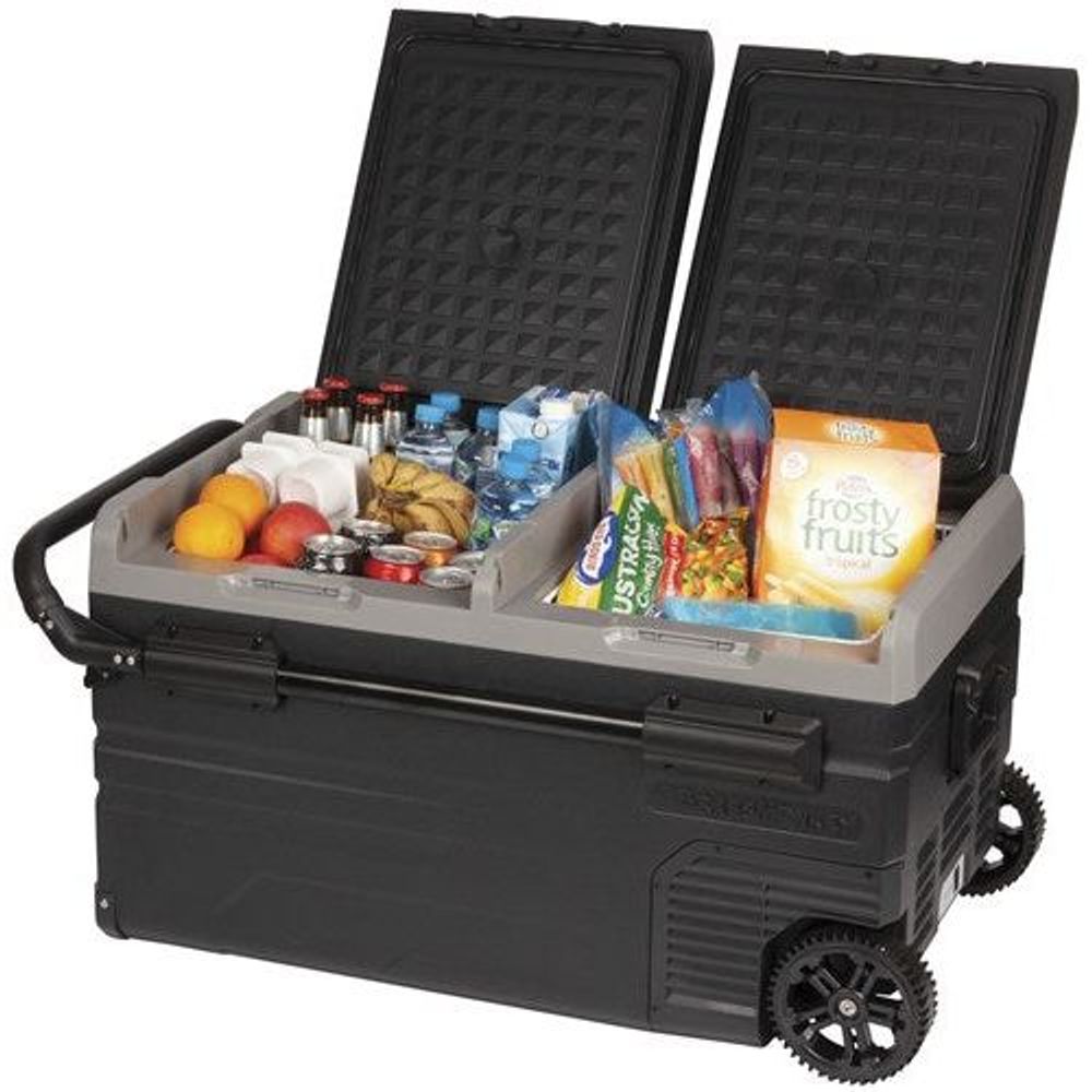 GH2036 - 75L Brass Monkey Portable Low Profile Dual Zone Fridge/Freezer with Wheels and Battery Compartment