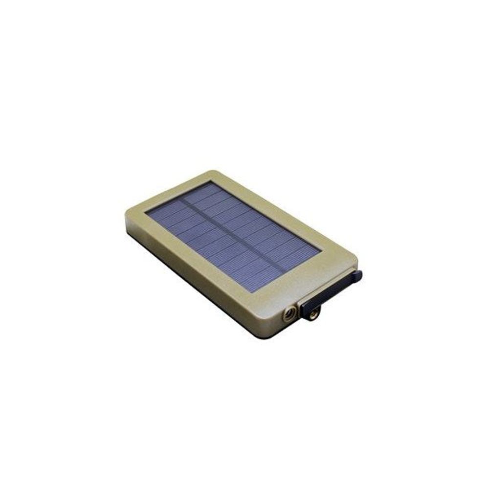 12V solar panel with rectangular glass surface and two wire connectors, beige housing