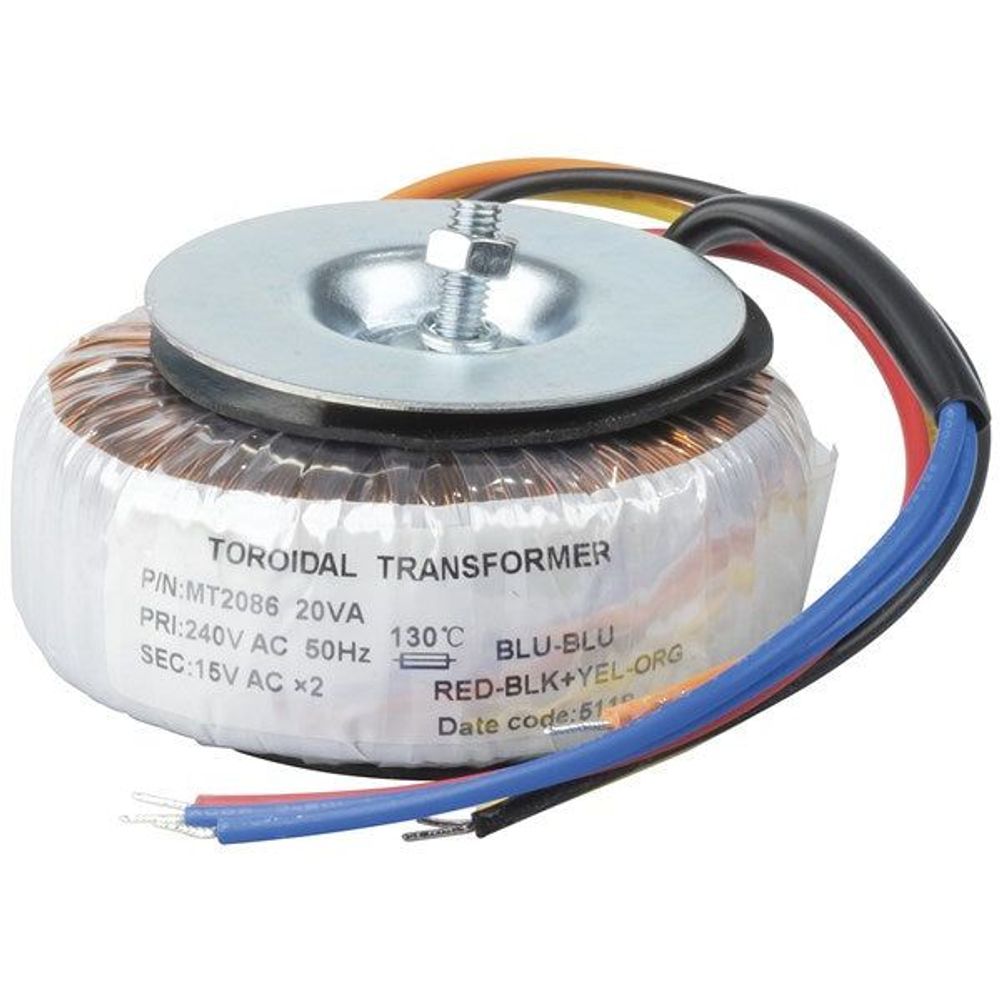 MT2086 - 15V-0-15V 20VA Toroidal Transformer - Low Profile