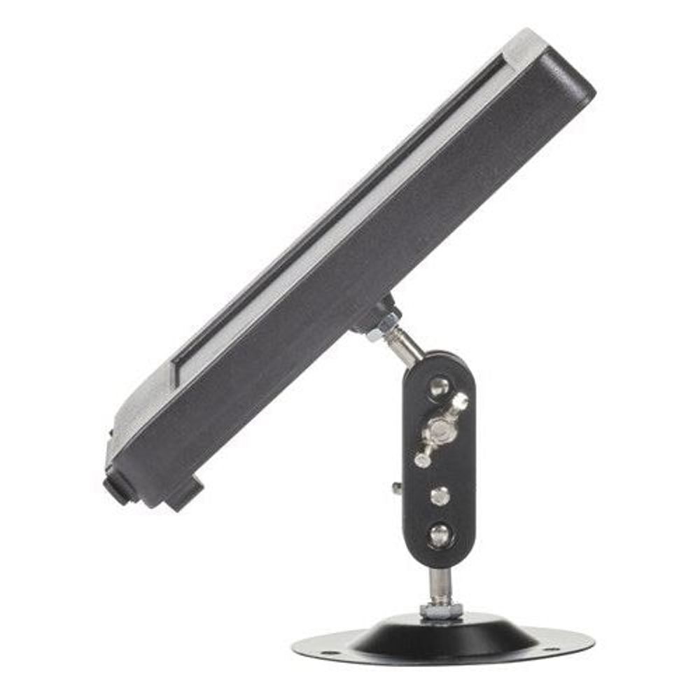 6V solar panel side view with black stand bracket and round base plate