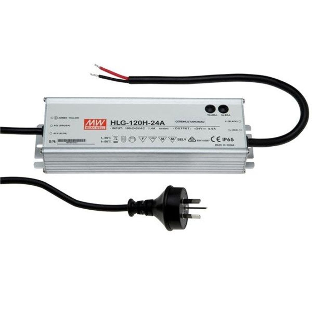 HLG-80H-24B-AU - 80W 24V 3.4A Waterproof 3-in-1 Dimmable LED Driver in Metal Case with AU Mains Plug