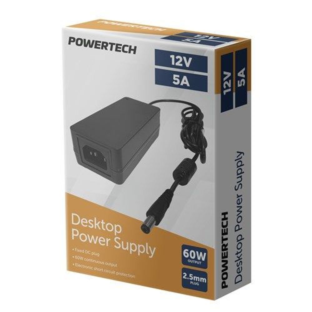 Powertech 12V 5A desktop power supply retail box, 2.5mm plug