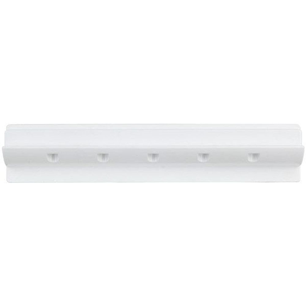 White ABS mounting bracket pair, side view with evenly spaced hole channels