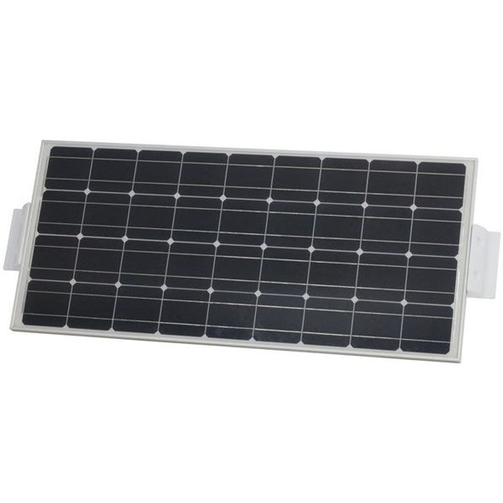 White ABS mounting bracket holding a black solar panel with cell grid and tabs