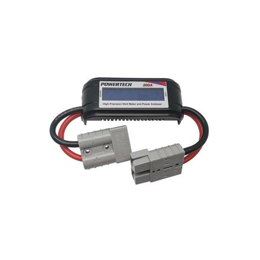 DC power meter module with front label, red/black leads, and gray connectors