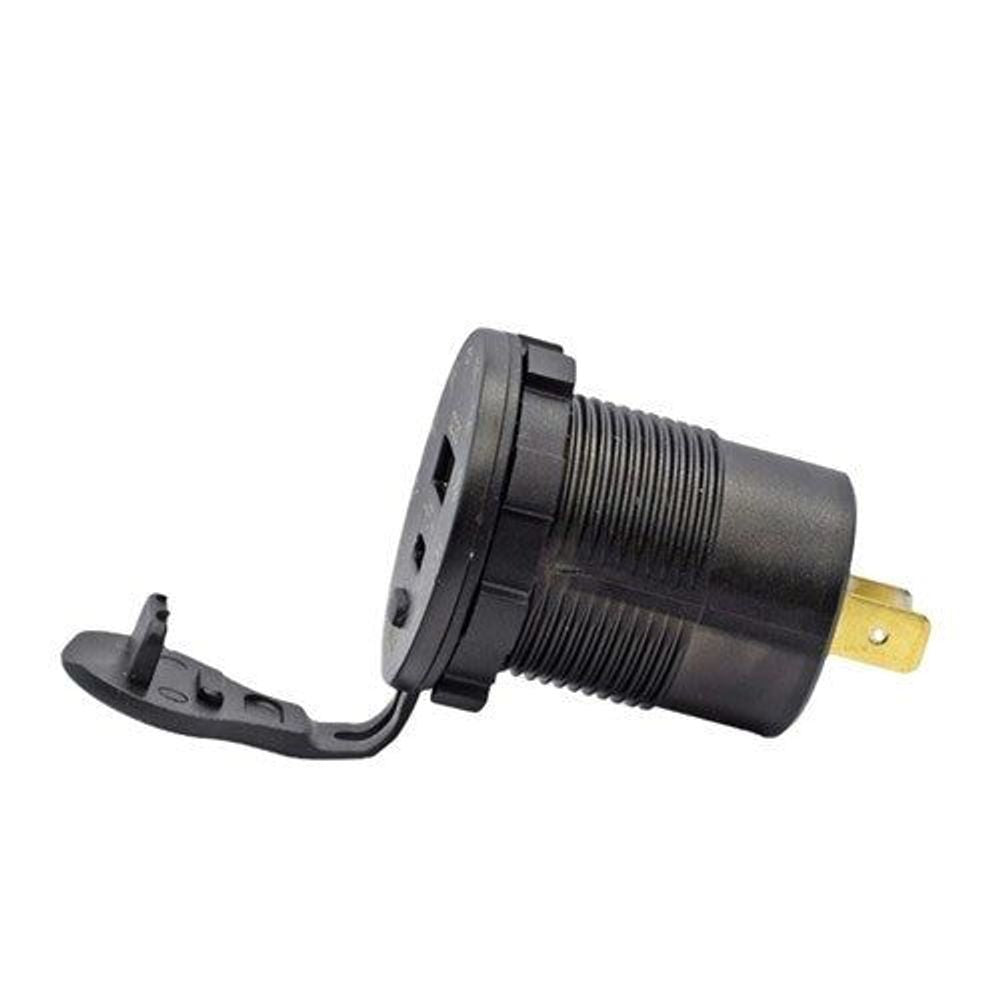 Black car charger connector plug with USB-C port and gold contact