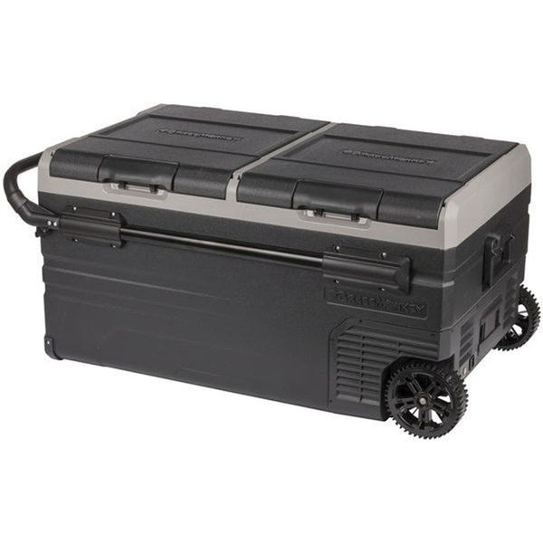 GH2038 - 95L Brass Monkey Portable Low Profile Dual Zone Fridge/Freezer with Wheels and Battery Compartment