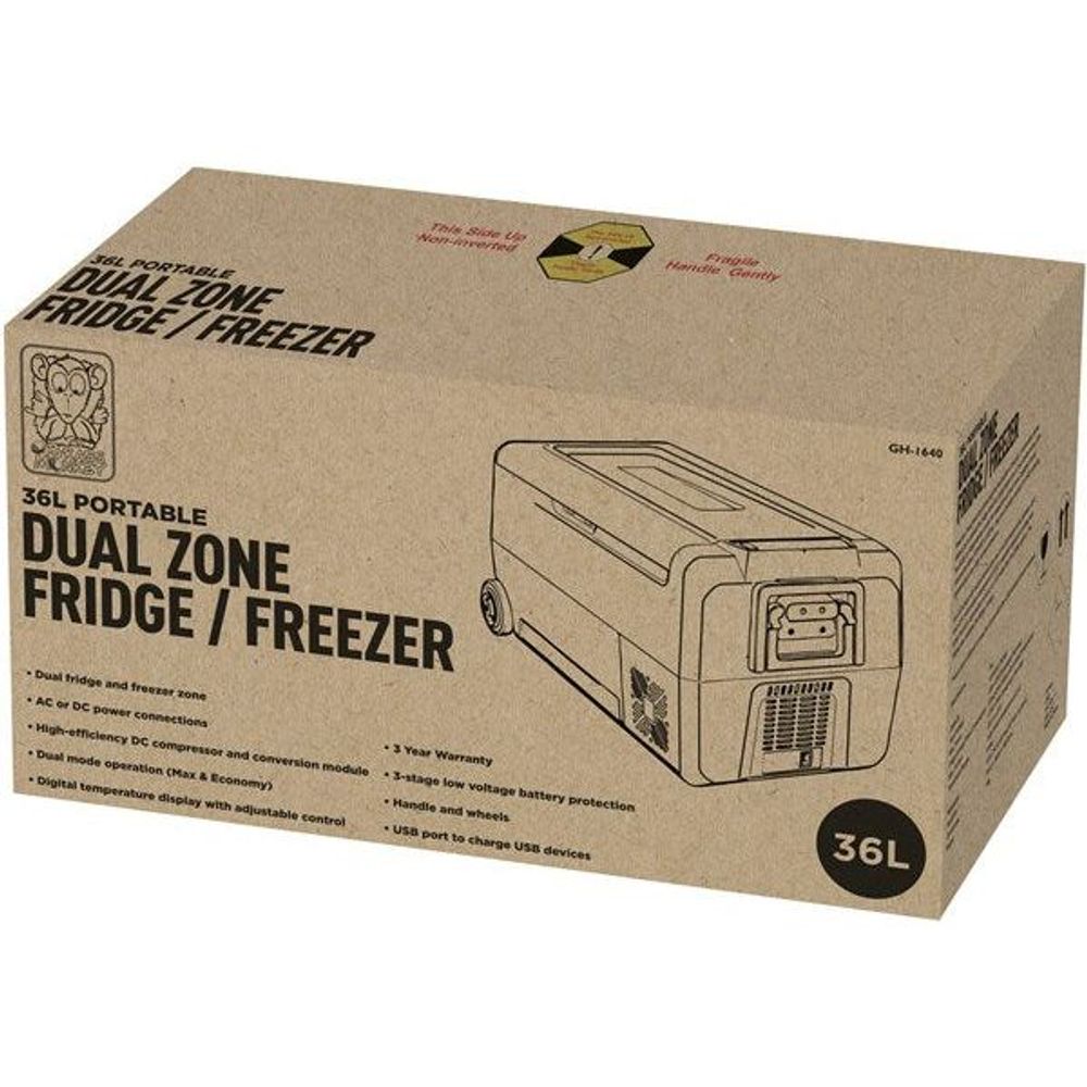 36L portable dual zone fridge/freezer shipping box in brown cardboard