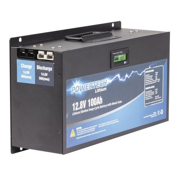 SB2220 - 12.8V 100Ah Lithium Slimline Deep Cycle Battery with Metal Case