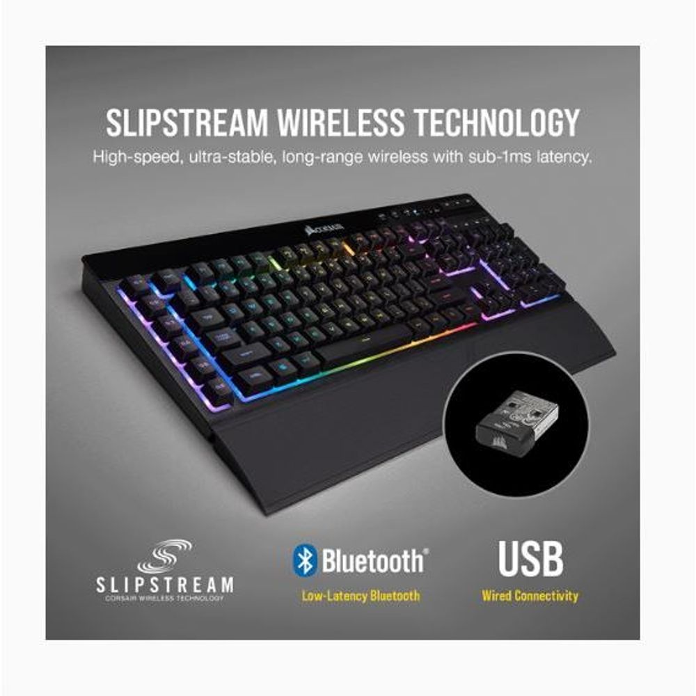 Corsair K57 RGB Wireless Gaming Keyboard with Slipstream Wirelss Technology - Black