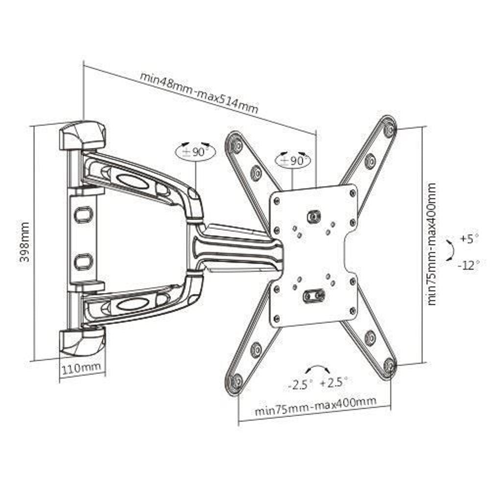 BRATECK 23''-55'' Full motion TV wall mount bracket. Extend, tilt and swivel. VESA Support up to: 400x40