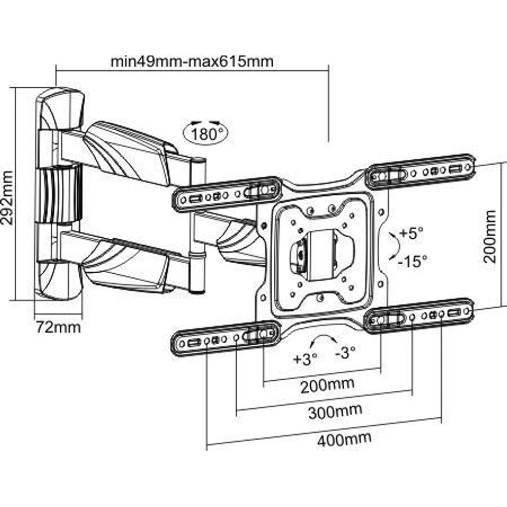 BRATECK 23''-55'' Full motion TV wall mount bracket. Extend, tilt and swivel. VESA Support up to: 400x400