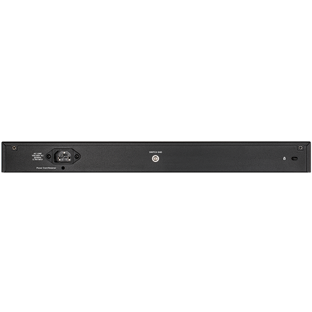 D-Link DGS-1210-52MP smart PoE Ethernet switch, rear power and port panel