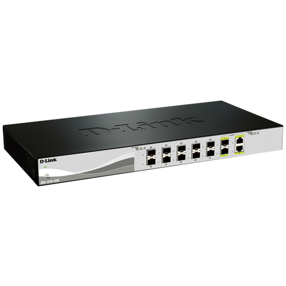 D-Link 12-port 10Gb smart managed switch with front port row of SFP+ and RJ45 combo