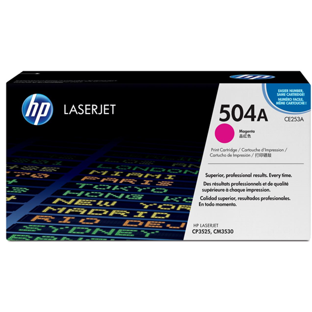 HP LaserJet 504A magenta toner cartridge, label shows magenta (CE252A)
