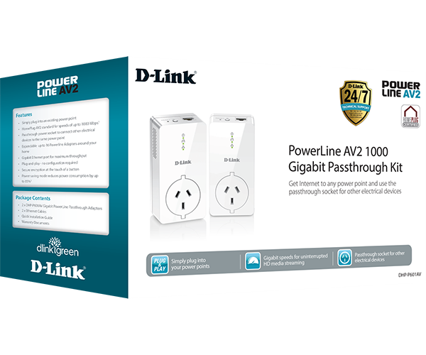 D-Link DHP-P601AV Powerline AV2 1000 Gigabit Passthrough Kit