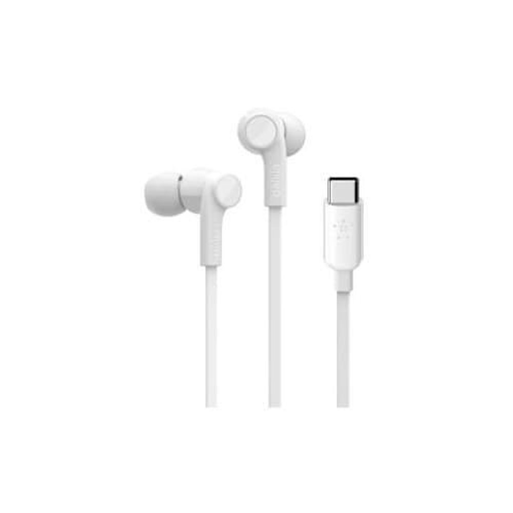 G3H0002BTWHT - Belkin ROCKSTAR Headphones with USB-C Connector (USB-C Headphones) - Stereo - USB Type C - Wired - Earbud - Binaural - In-ear - 111.8 cm Cable - White