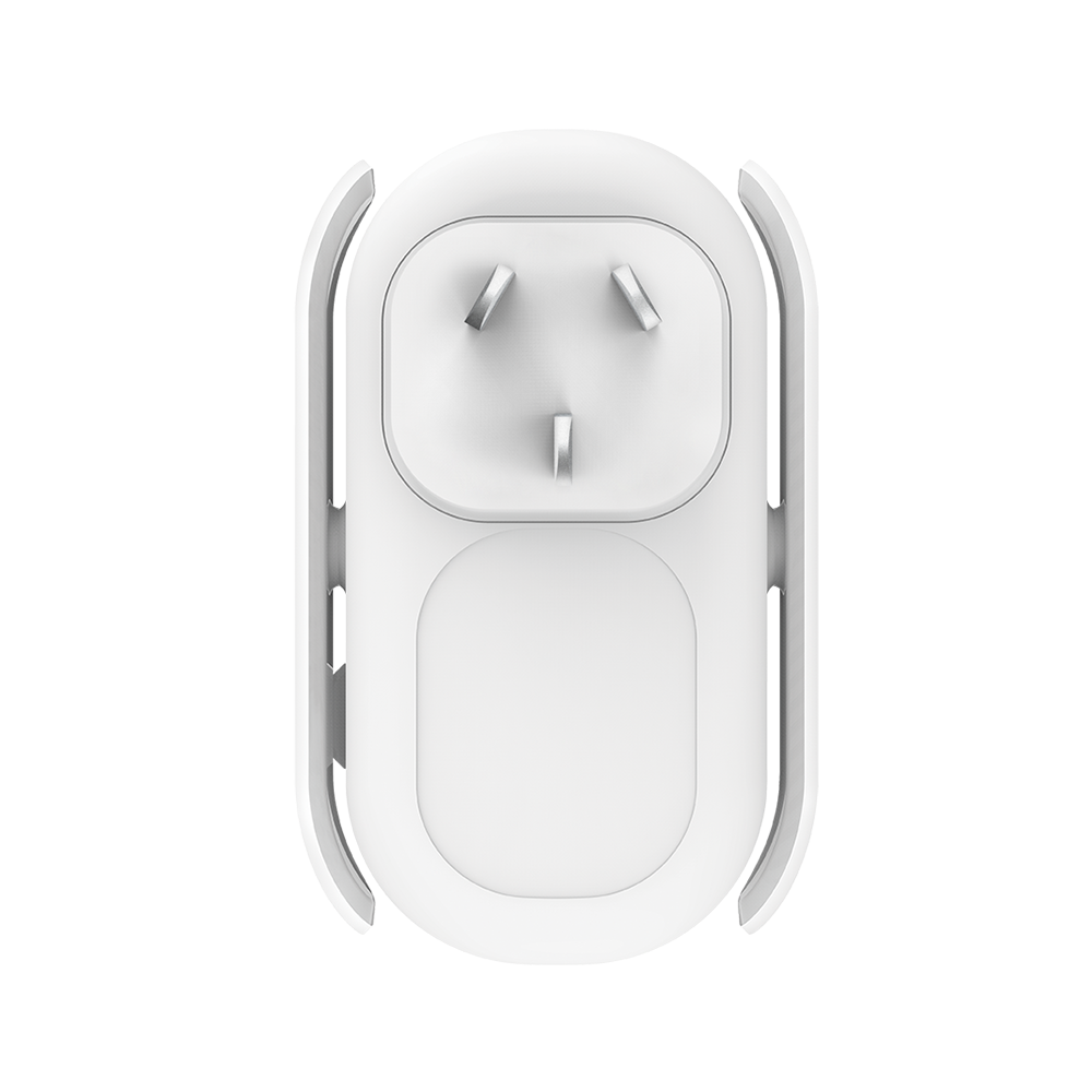 White D-Link DAP-1820 mesh Wi‑Fi extender top view with three vented pin features