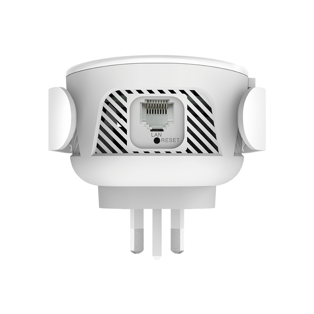 White D-Link DAP-1820 mesh Wi‑Fi extender wall plug with LAN and RESET ports