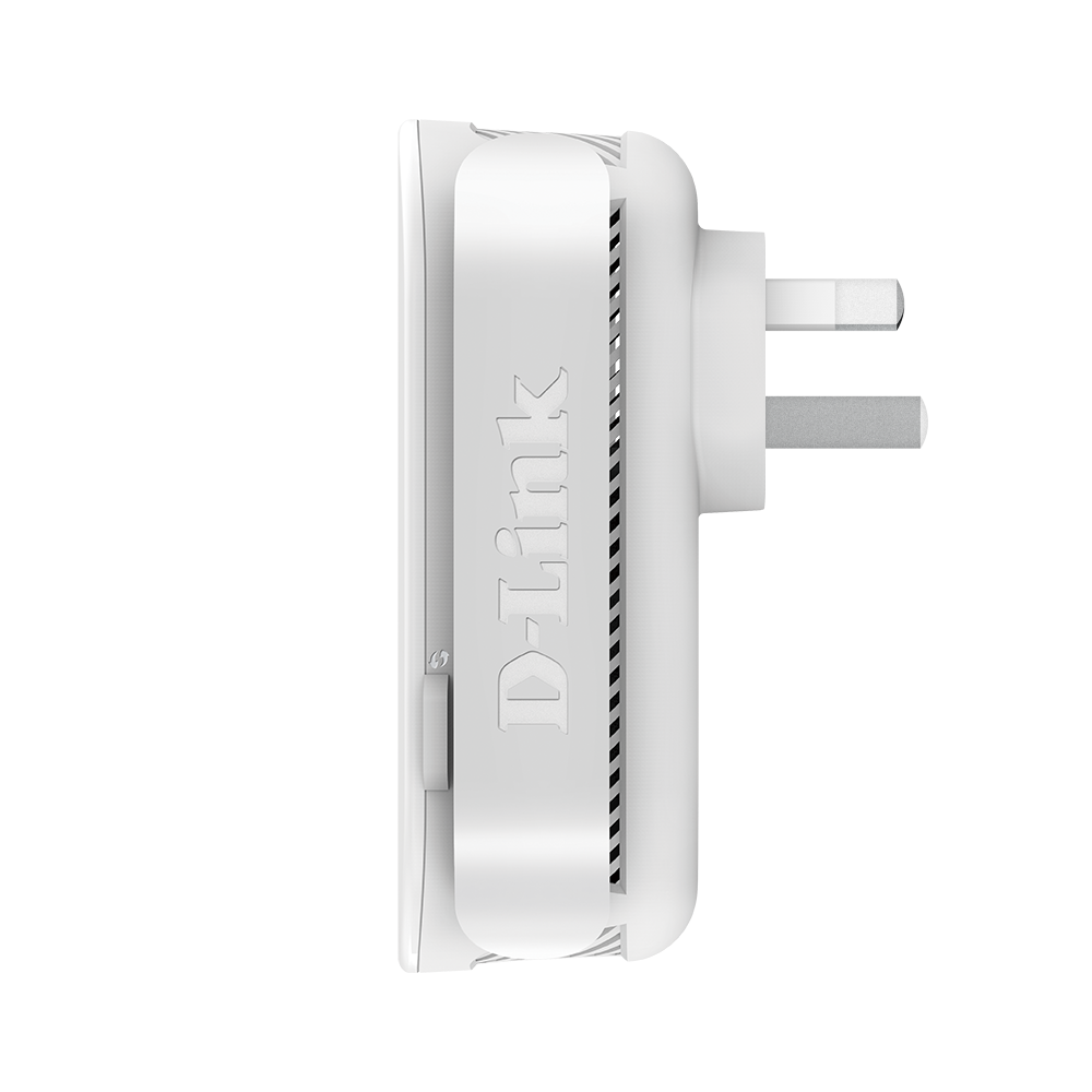 White D-Link DAP-1820 mesh Wi‑Fi extender side profile with vented grille
