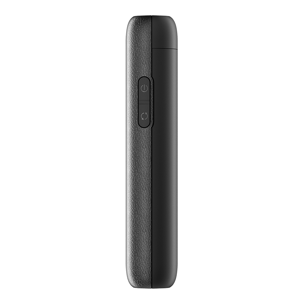 D-Link 4G LTE Wi‑Fi hotspot side view with power controls on textured dark casing
