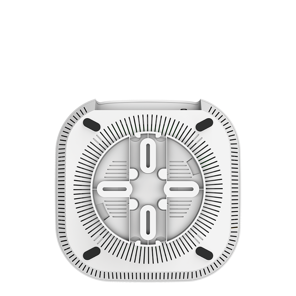 D-Link Nuclias cloud-managed Wi-Fi 6 PoE access point, bottom mounting cover close-up