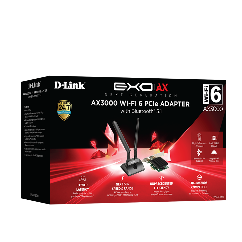 D-Link DWA-X3000 AX3000 Wi-Fi 6 PCie Adapter with Bluetooth 5.1