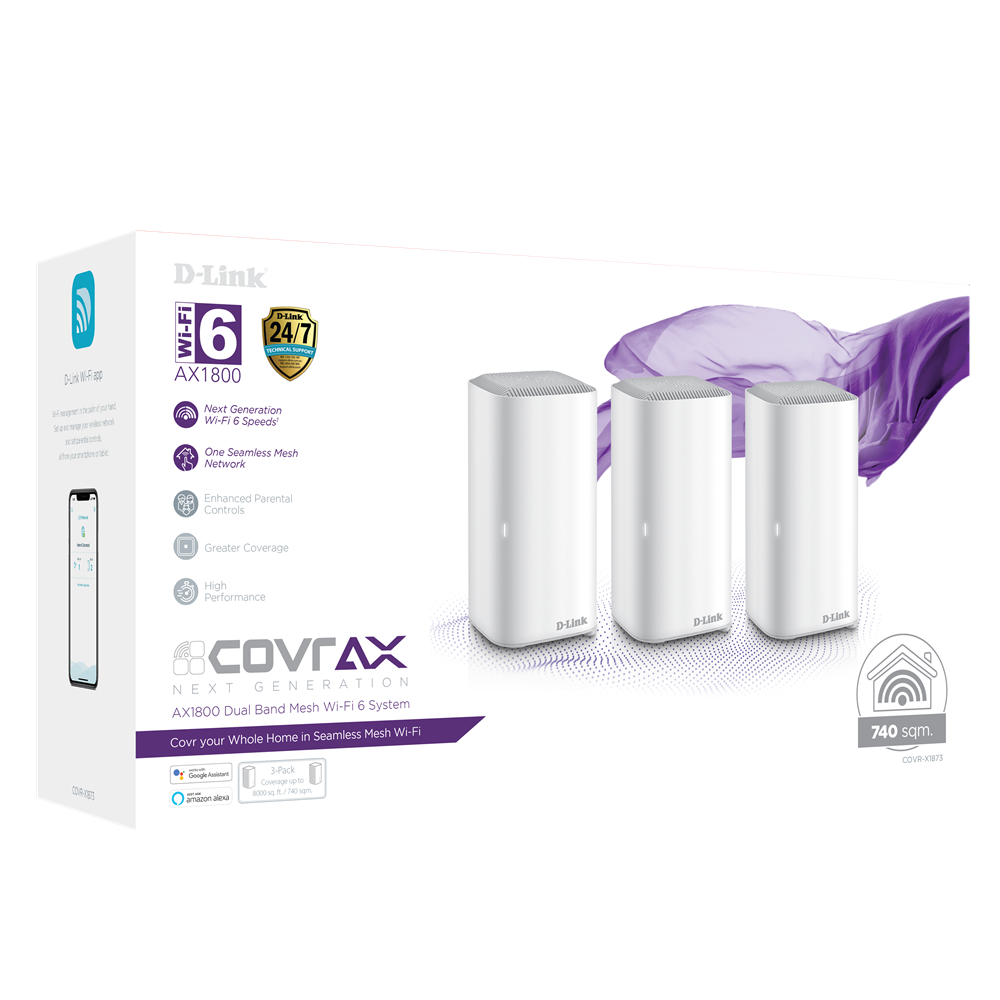 D-Link COVR-X1873 AX1800 Dual Band Seamless Mesh Wi-Fi 6 System (3-Pack)