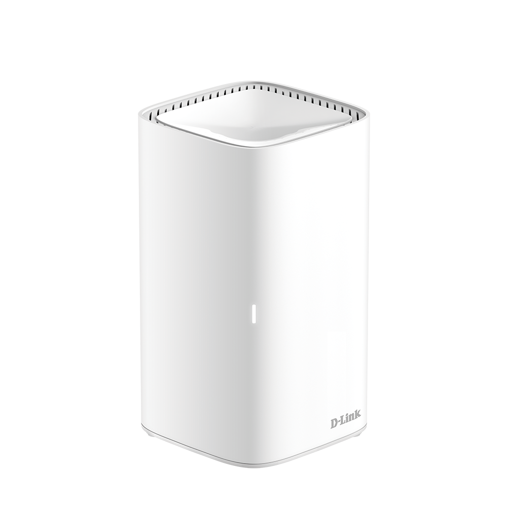 White D-Link AC1900 mesh Wi‑Fi range extender with front-facing vented grille