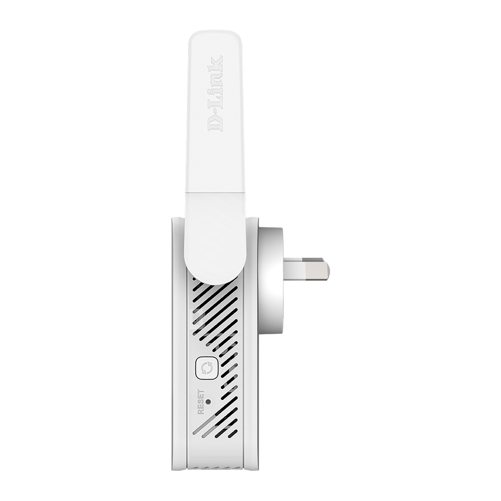 D-Link Wi‑Fi range extender plug with Reset button and LED indicator