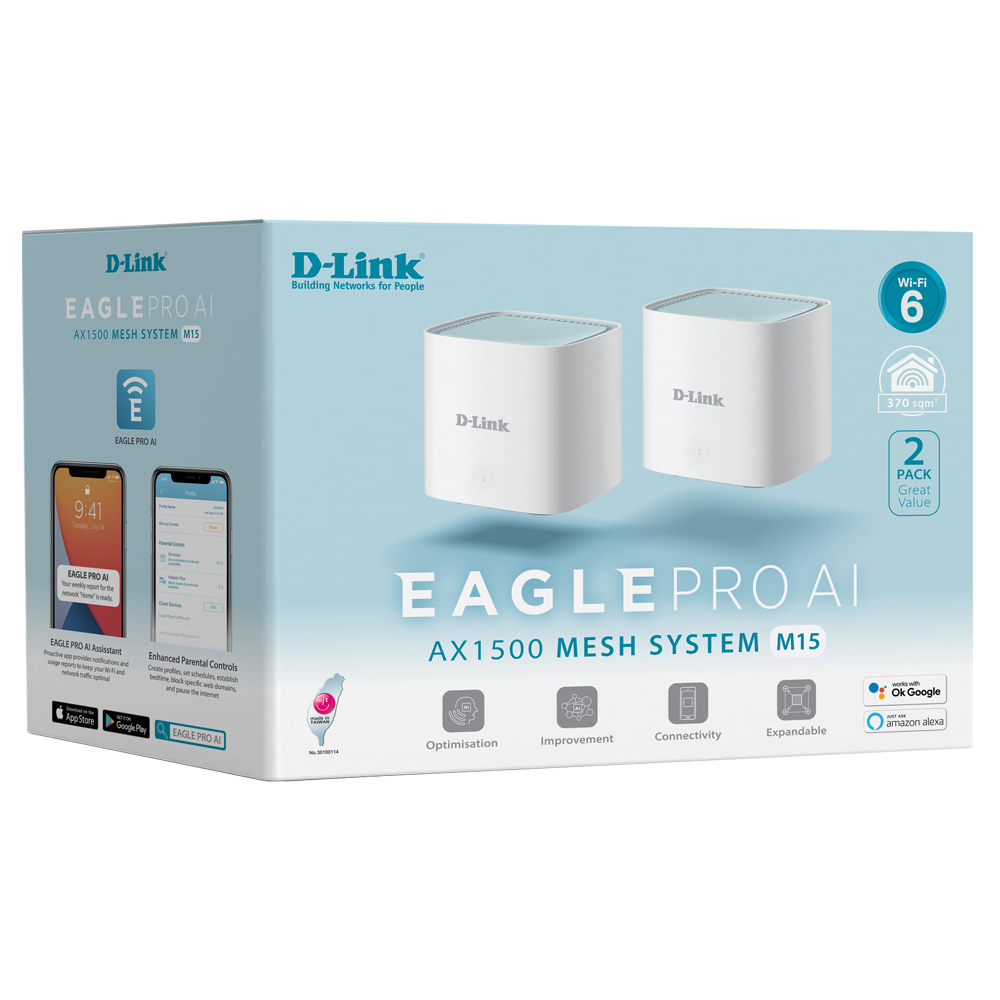 D-Link EAGLE PRO AI AX1500 mesh system M15 two-pack product box