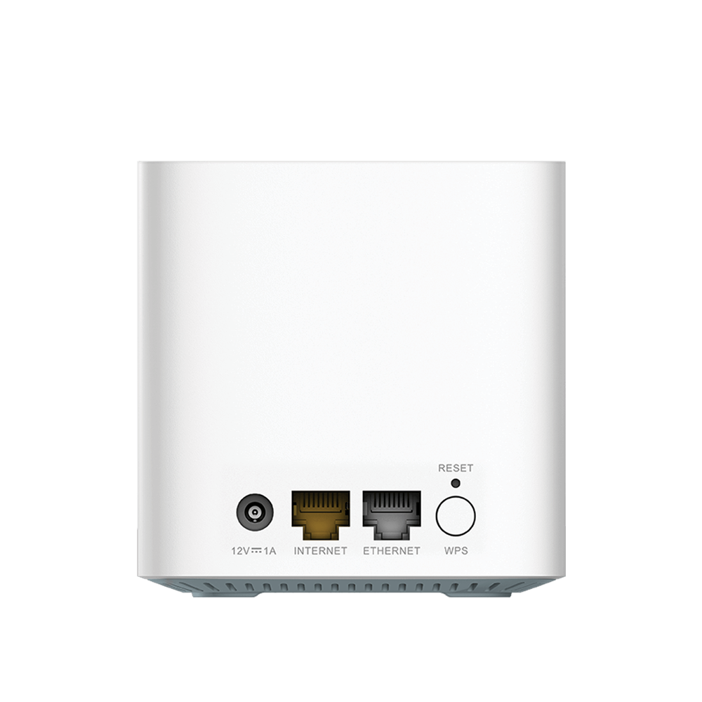 White Wi‑Fi mesh router node with rear reset, internet, ethernet and WPS ports