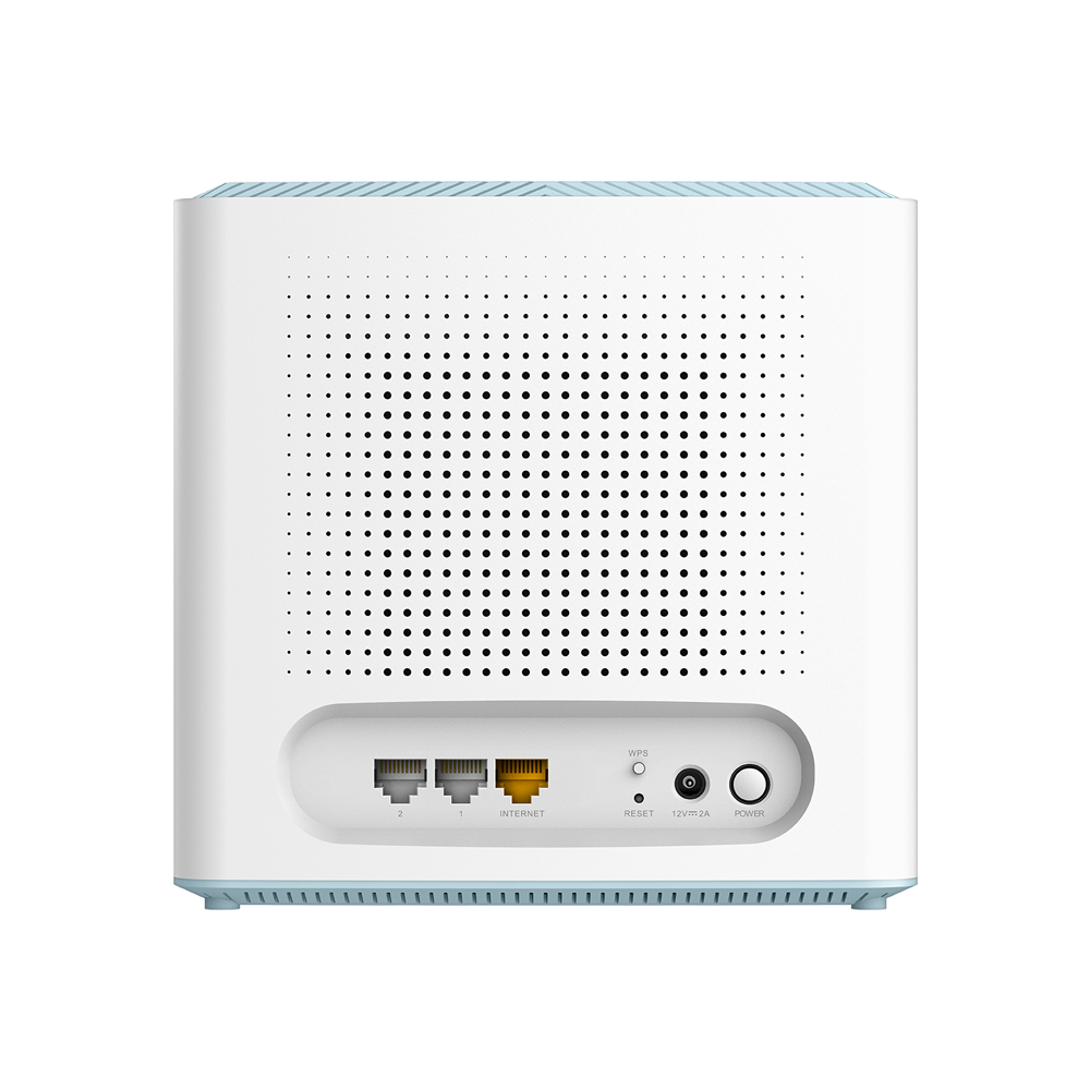 D-Link Wi‑Fi mesh node rear panel with Ethernet ports and reset button