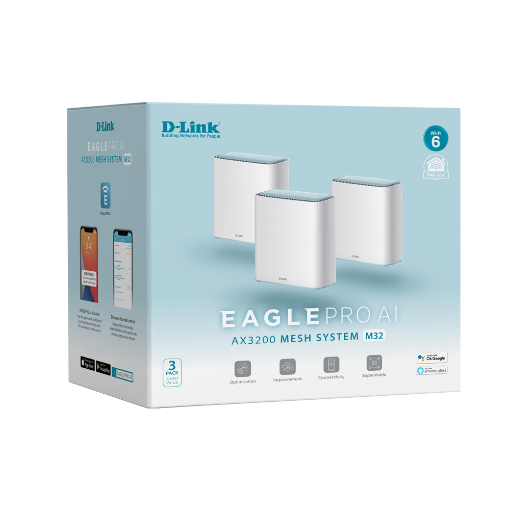 D-Link EAGLE PRO AI AX3200 mesh system 3-pack retail box
