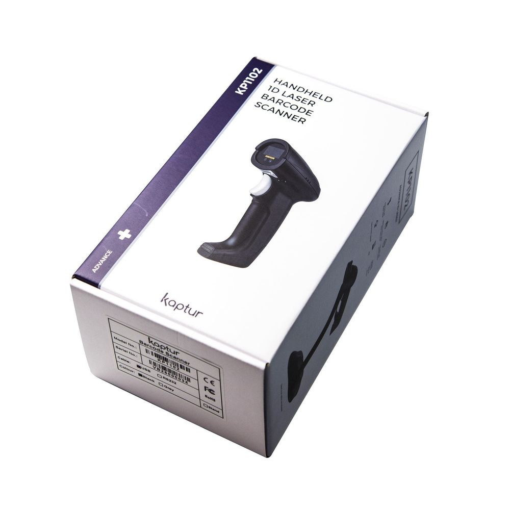 KAPTUR 1D Laser Barcode reader. 2m Straight Cable, Black Housing