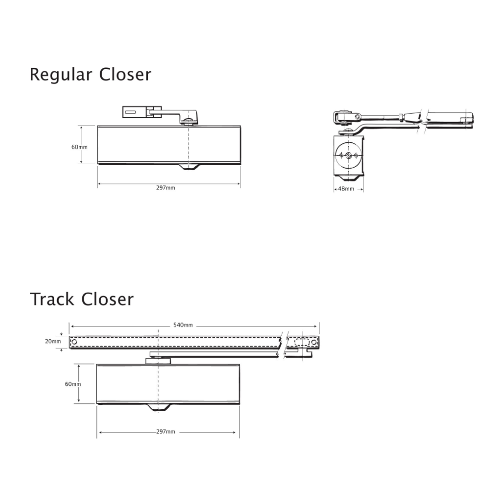 Briton BNT-1130B-T-SE - 1130 Series surface mounted track closer strength 1-4 - Tech Supply Shed
