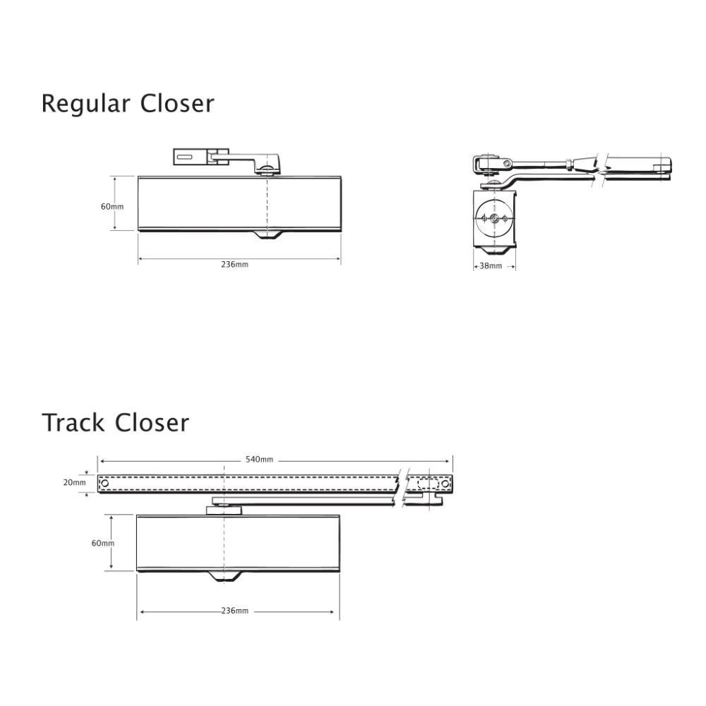 Briton BNT-BNT-1120B-T-SE - 1120 Series surface mounted door closer 2-4 strength- track