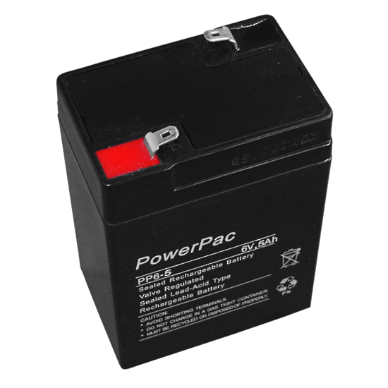 Powerpac_sealed_lead_acid_battery_6V_5A_dimensions_L46_x_W70_x_H105mm