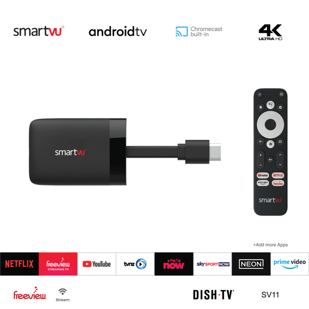 SV11 - Dish TV 4K UHD Android TV, Freeview, Netflix, YouTube, Amazon Prime Dongle