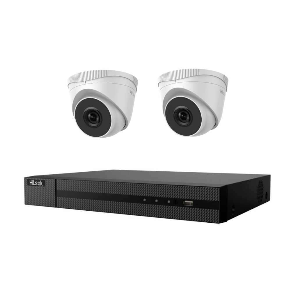 HiLook Outdoor camera surveillance kit - 2x PoE 2MP Eyeball 1x 4ch PoE NVR 1x 1TB HDD - HiLook-IP-NVR-PoE-kit1 - Tech Supply Shed