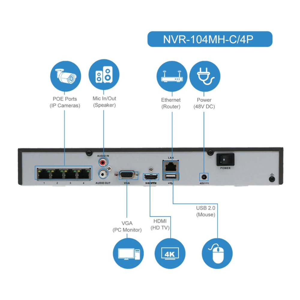 HiLook NVR-104MH-C/4P-2TB - 4K 1U 4-CH 4x PoE Network Video Recorder with 2TB HDD - Tech Supply Shed